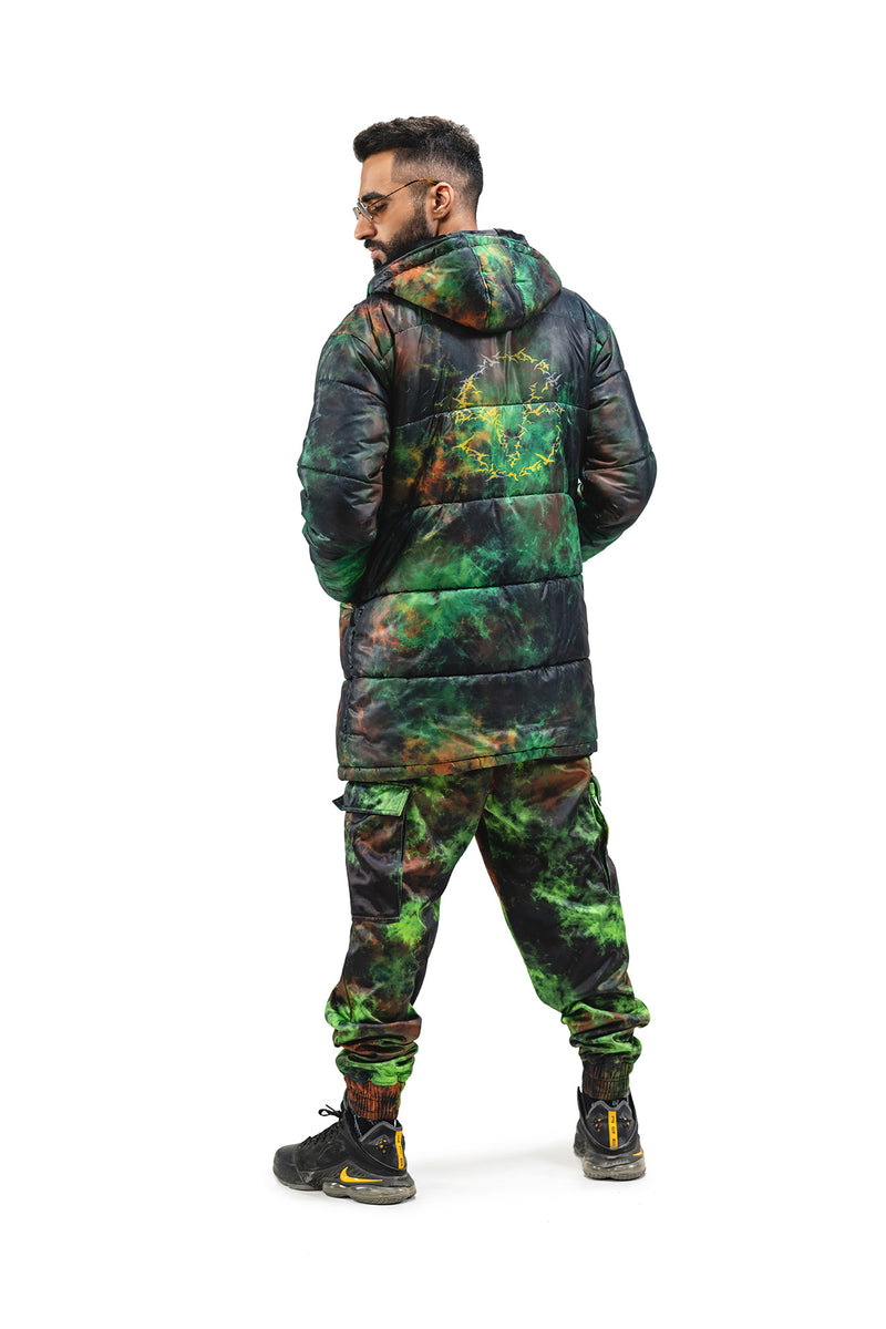SPLASH GREEN QUILTED LONG PUFFER CO-ORD SET
